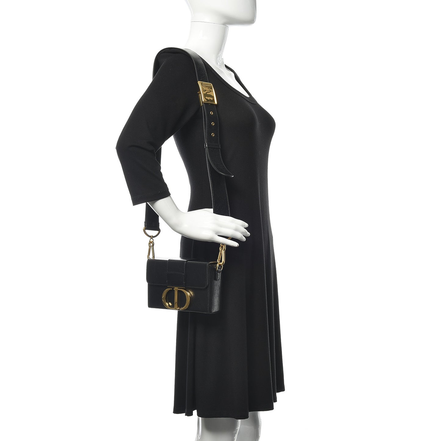 Crackled Lambskin 30 Montaigne Box Bag Black