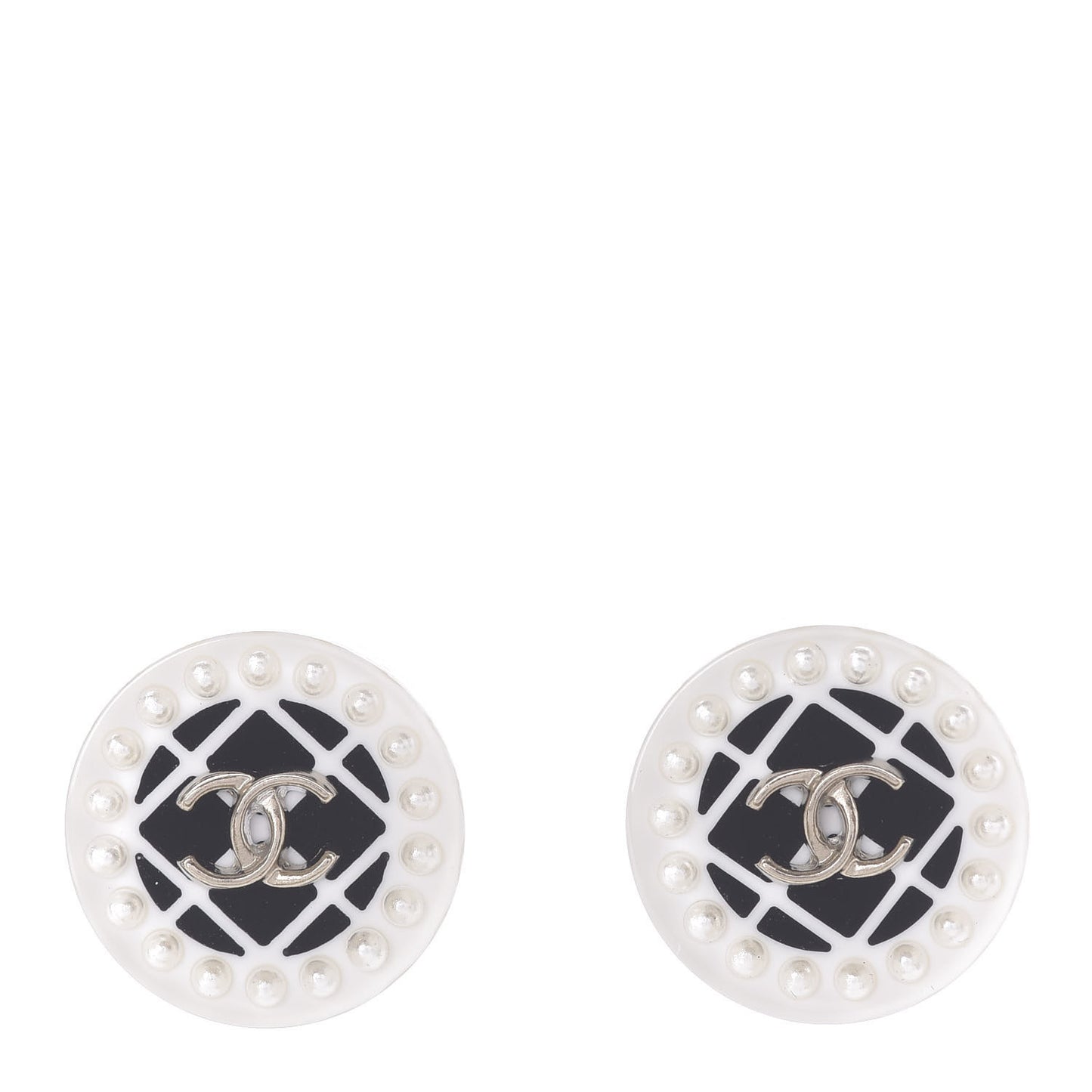 Resin Pearl CC Earrings White Black