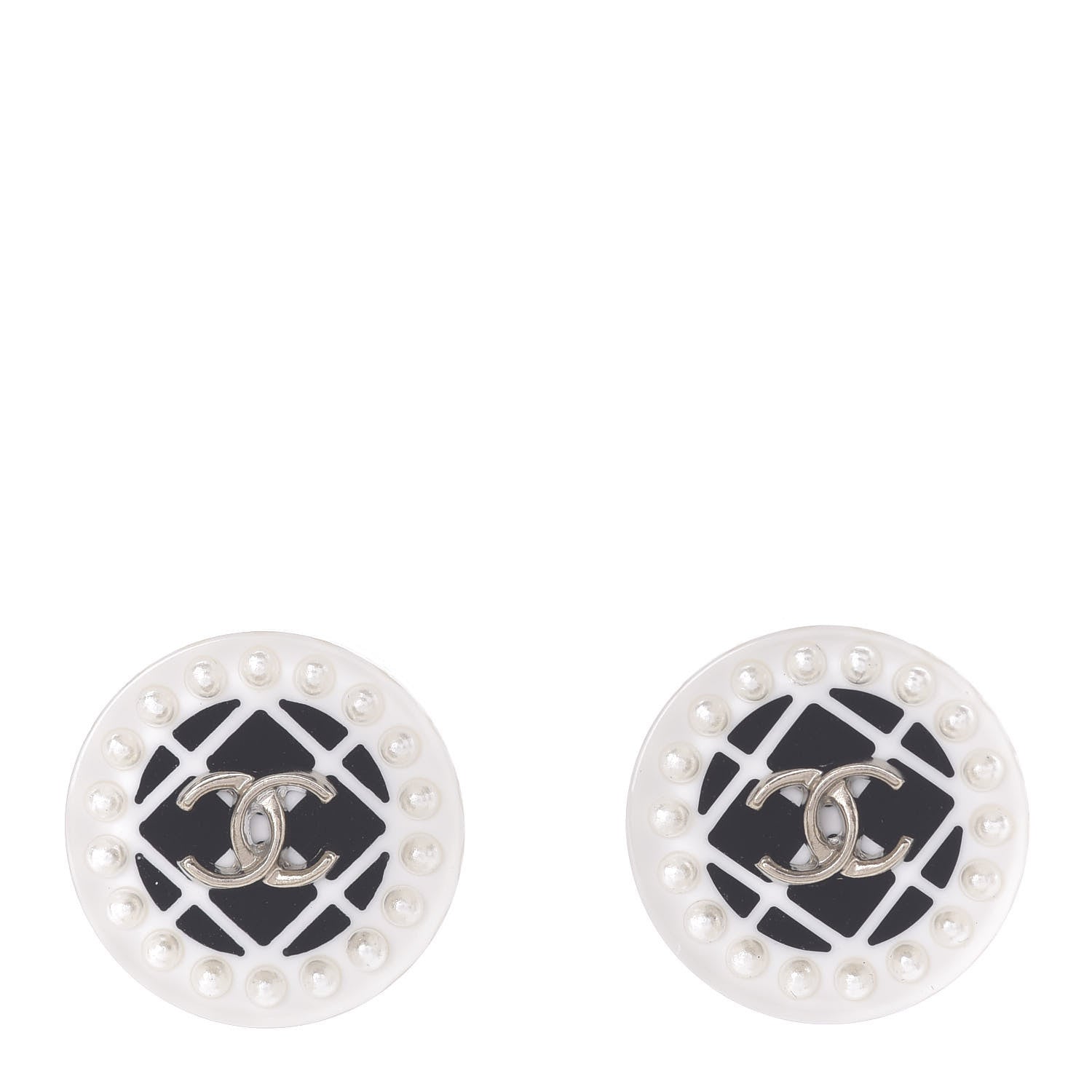 Chanel Resin Pearl CC Earrings White Black 1 of 5