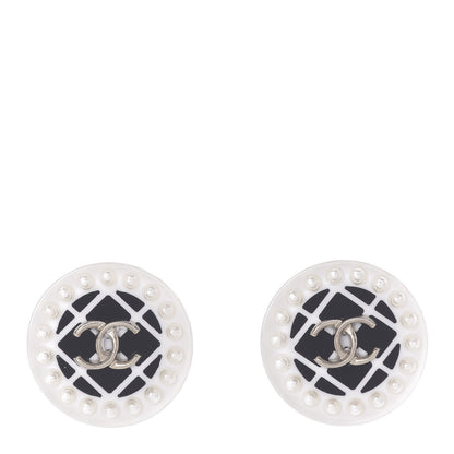 Chanel Resin Pearl CC Earrings White Black 1 of 5