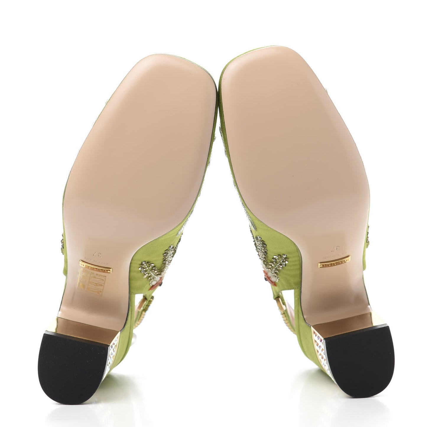 Moire Fabric Eyes Crystal Square G Madelyn Slingbacks 37 Lemon Leaf