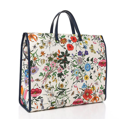 Gucci Canvas Large Flora Tote Navy Multicolor 2 of 9