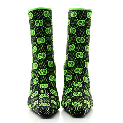 Gucci Technical Jersey Knit GG Monogram Square G 75mm Ankle Boots 37.5 Black Neon Green 2 of 8