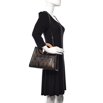 Fendi Vitello Century Wicker Bi-Color FF 1974 Embossed Small Runaway Shopper Tote Maya Black 2 of 11