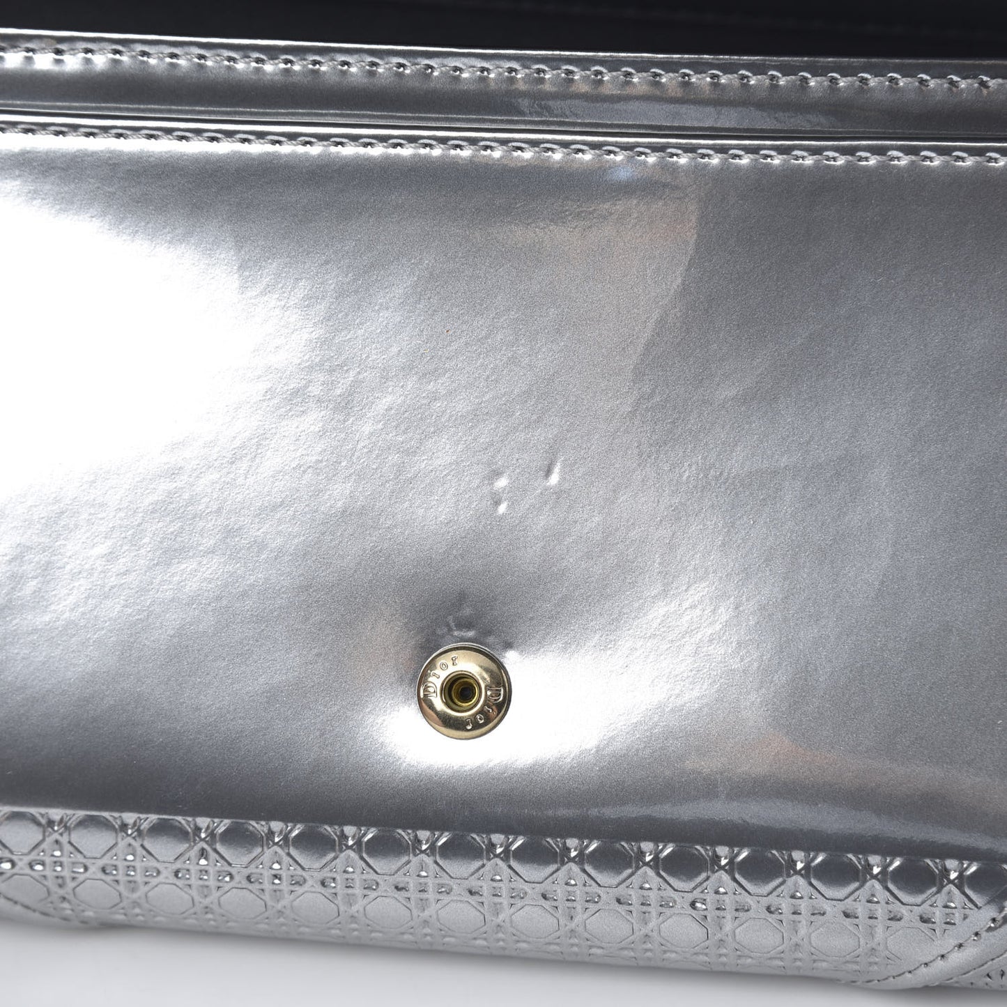 Metallic Patent Micro-Cannage Diorama Croisiere Chain Wallet Silver