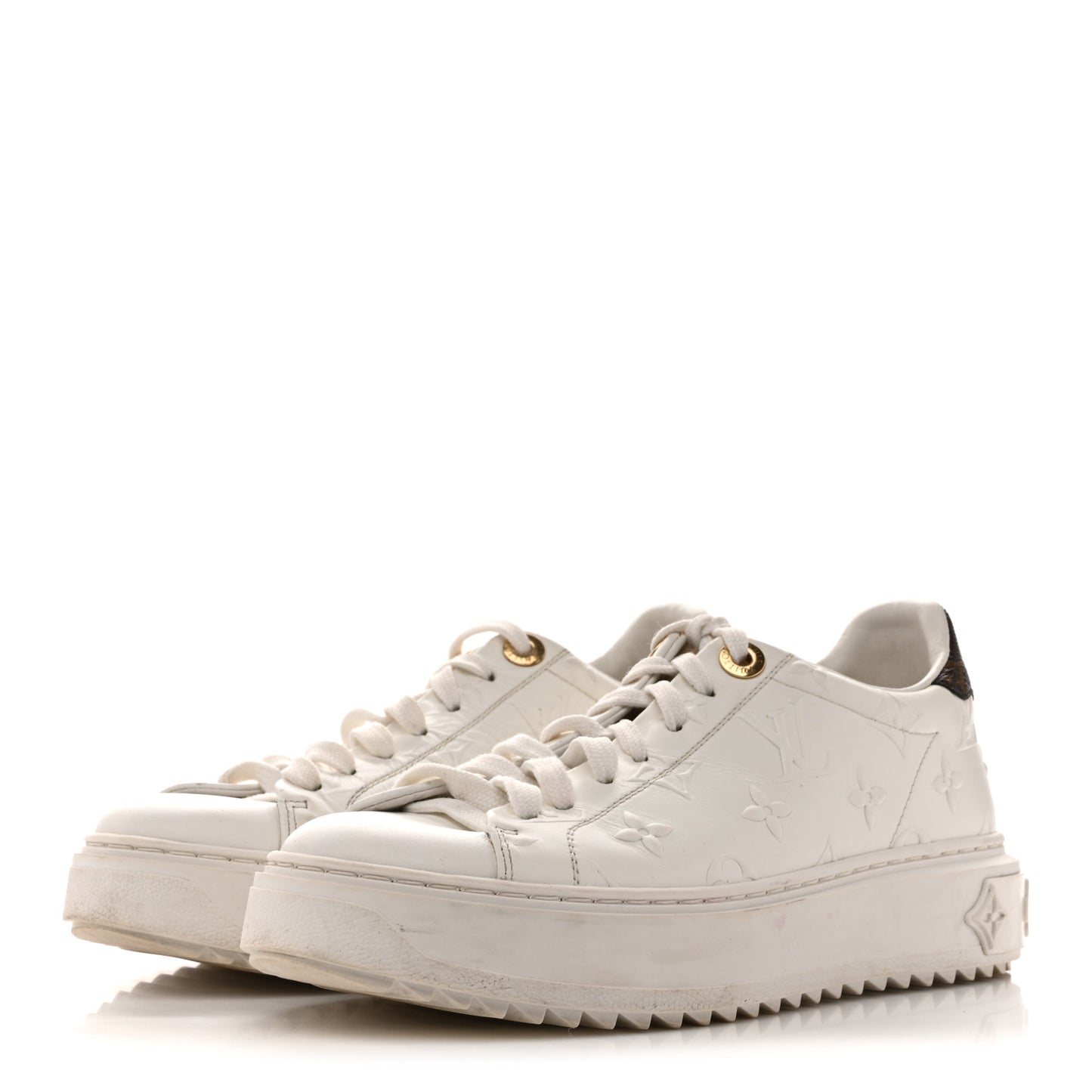 Lambskin Embossed Monogram Time Out Sneakers 35  White