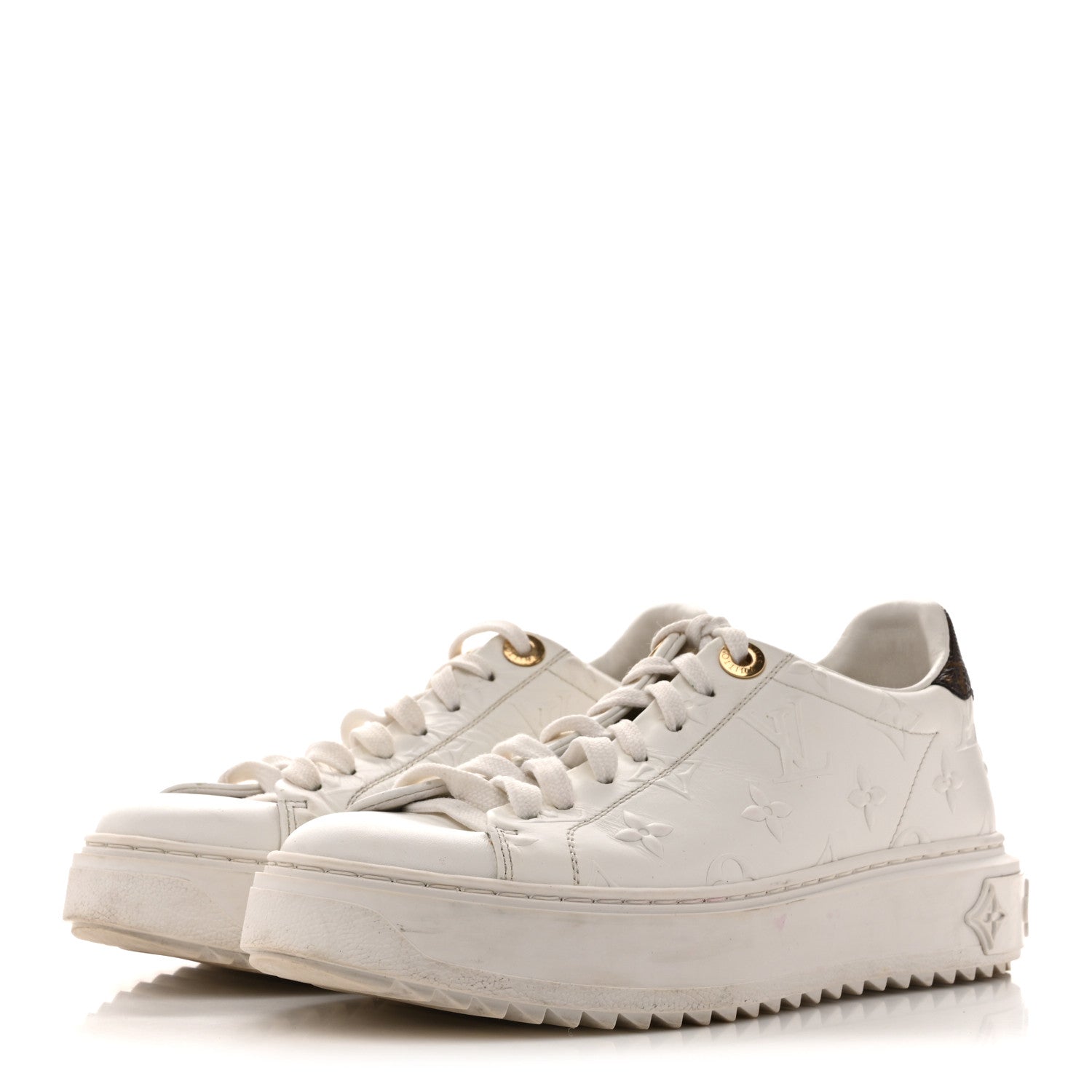 Louis Vuitton Lambskin Embossed Monogram Time Out Sneakers 35  White 4 of 13