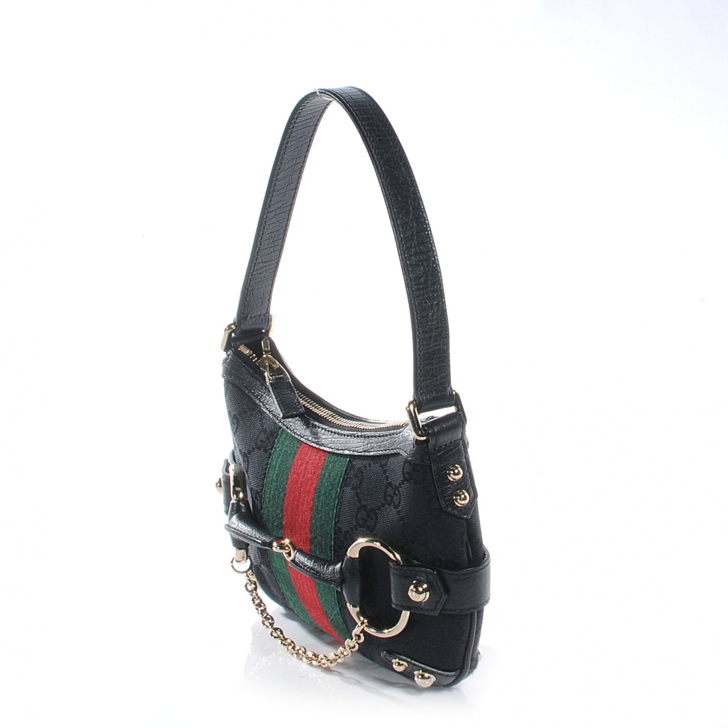 Gucci Monogram Small Horsebit Web Handbag Black 3 of 8