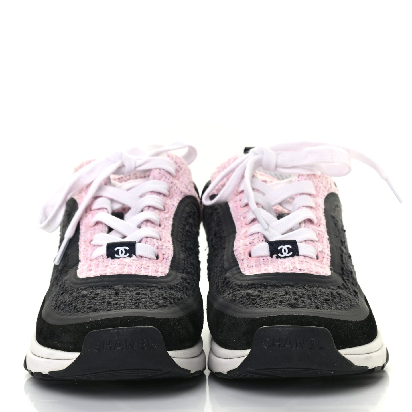 Tweed Suede Calfskin CC Sneakers 37 Gray Pink