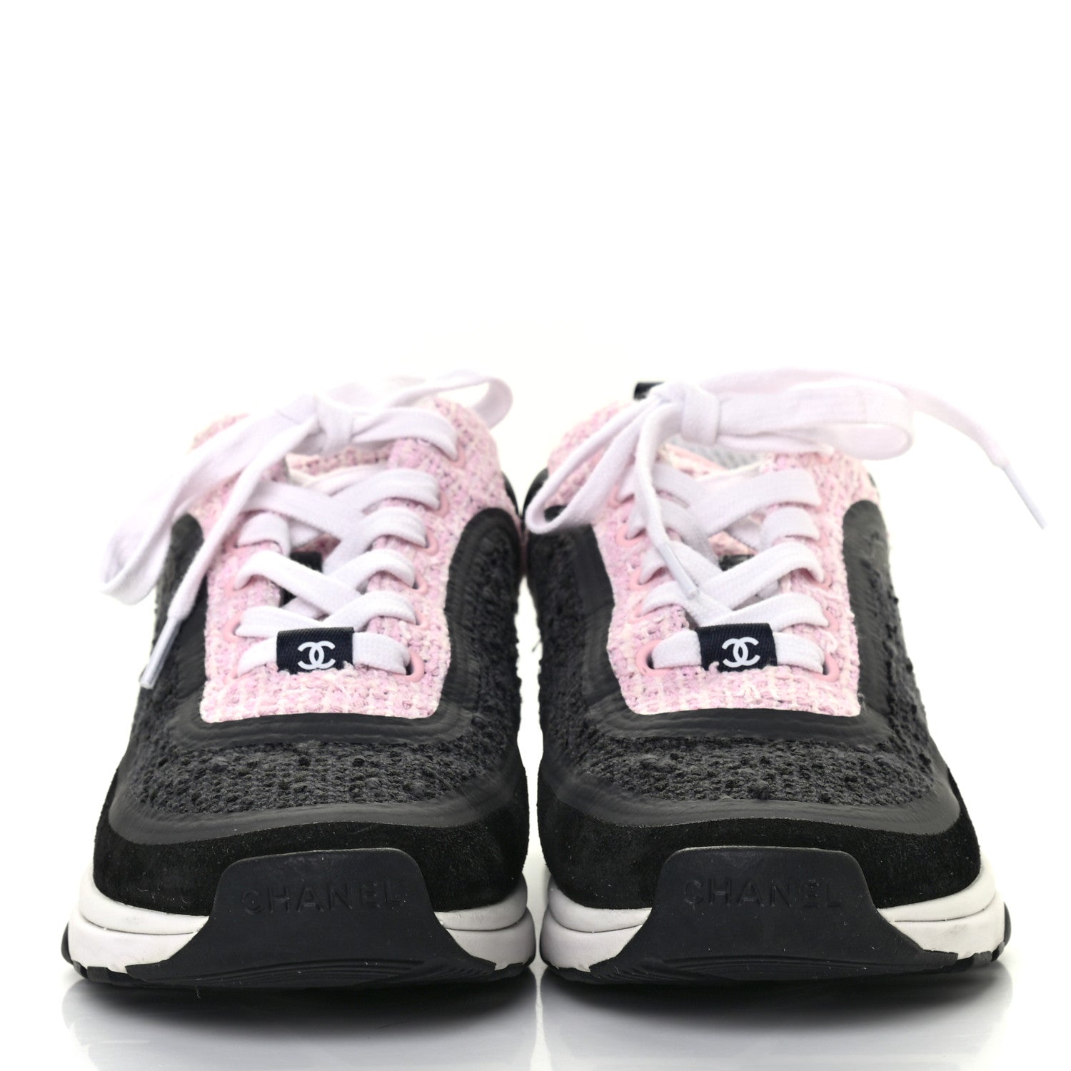 Chanel Tweed Suede Calfskin CC Sneakers 37 Gray Pink 2 of 10