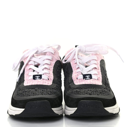 Chanel Tweed Suede Calfskin CC Sneakers 37 Gray Pink 2 of 10