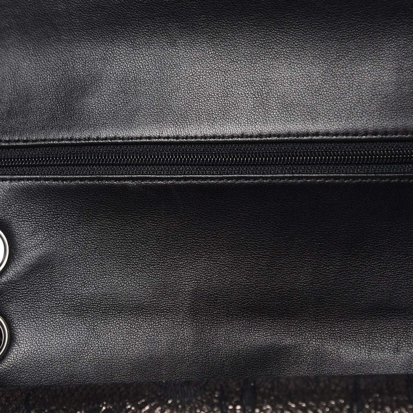 Lace Metallic Goatskin Medium Double Flap Black Silver