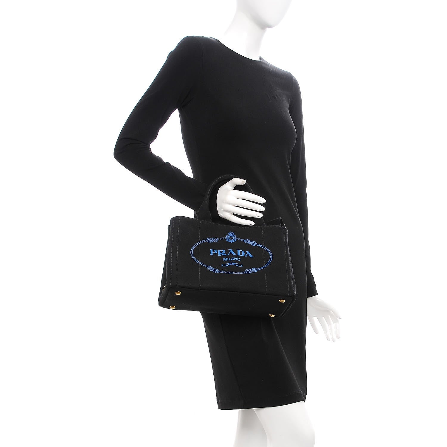 Prada Canapa Small Logo Tote Black Blue 3 of 8