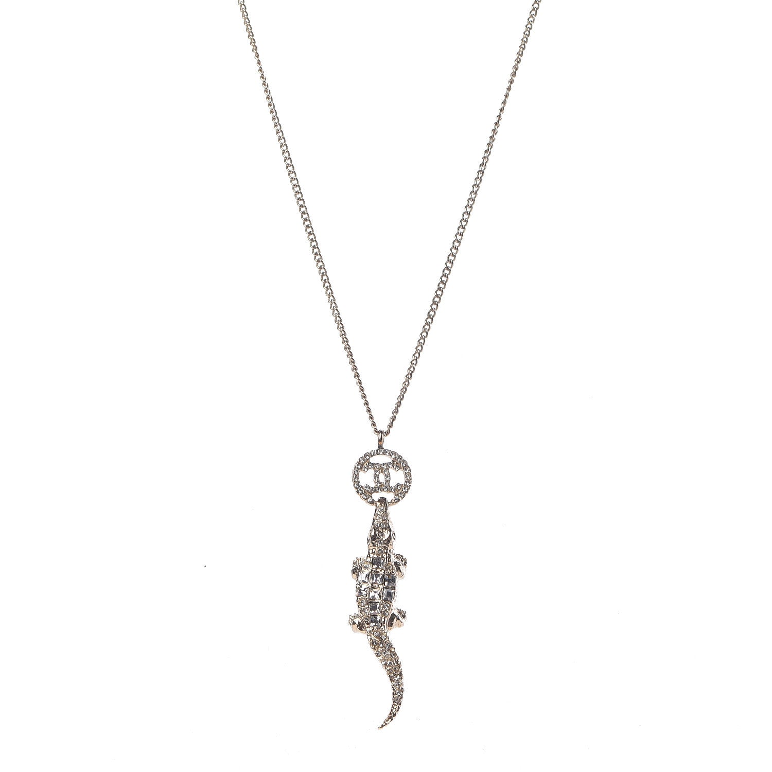 Chanel Crystal CC Alligator Necklace Gold 1 of 6