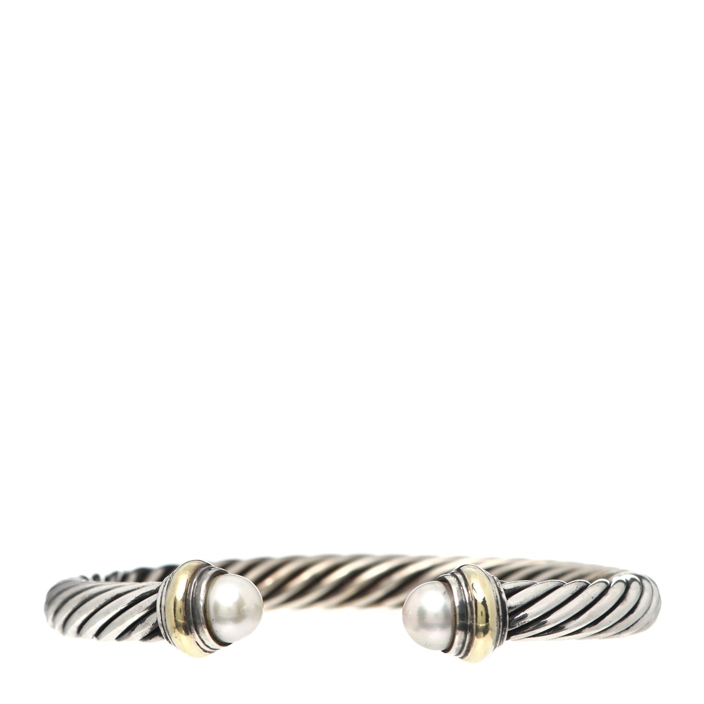 Sterling Silver 14K Yellow Gold Pearl 7mm Cable Classics Bracelet