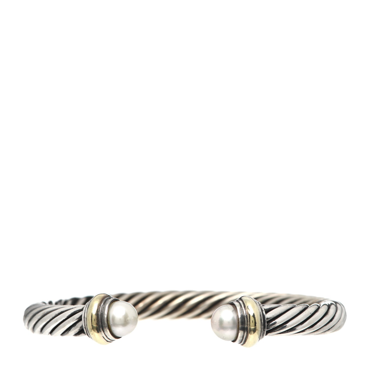 David Yurman Sterling Silver 14K Yellow Gold Pearl 7mm Cable Classics Bracelet 1 of 4