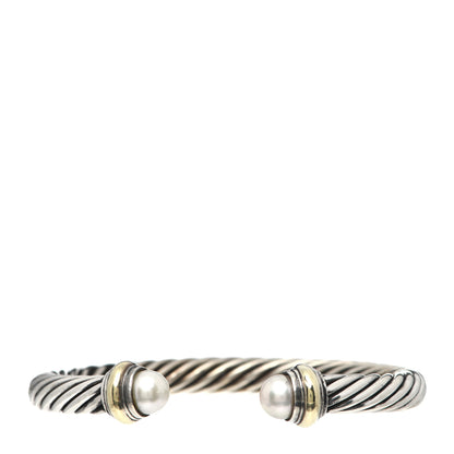 David Yurman Sterling Silver 14K Yellow Gold Pearl 7mm Cable Classics Bracelet 1 of 4