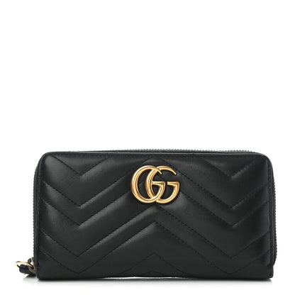 Gucci Calfskin Matelasse GG Marmont Zip Around Wallet Black 1 of 6