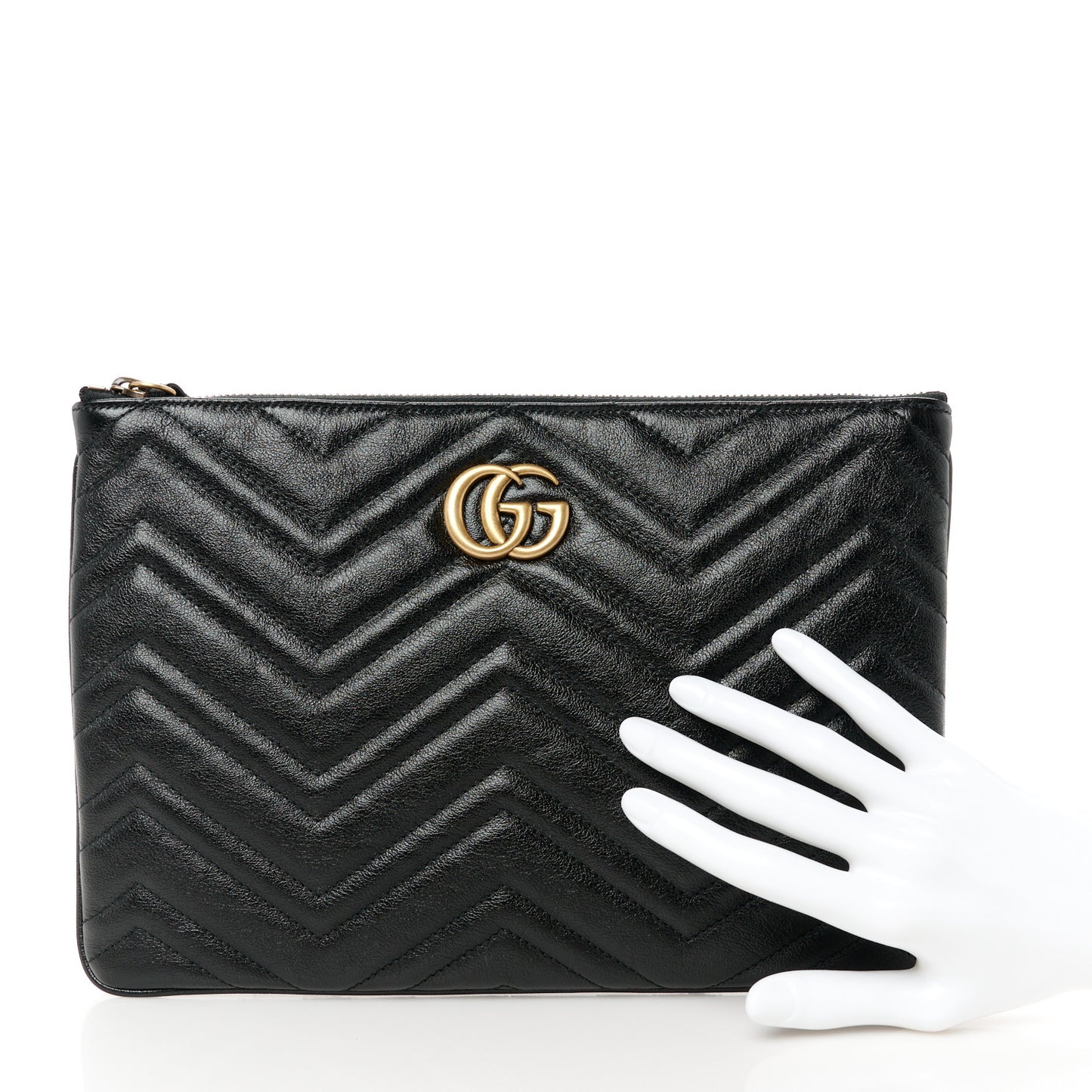 Azalea Calfskin Matelasse Heart GG Marmont Zip Pouch Black