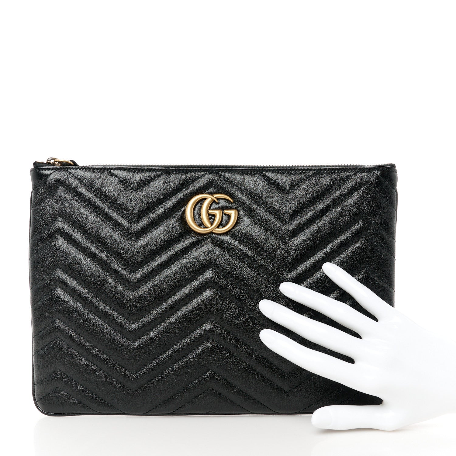 Gucci Azalea Calfskin Matelasse Heart GG Marmont Zip Pouch Black 2 of 8