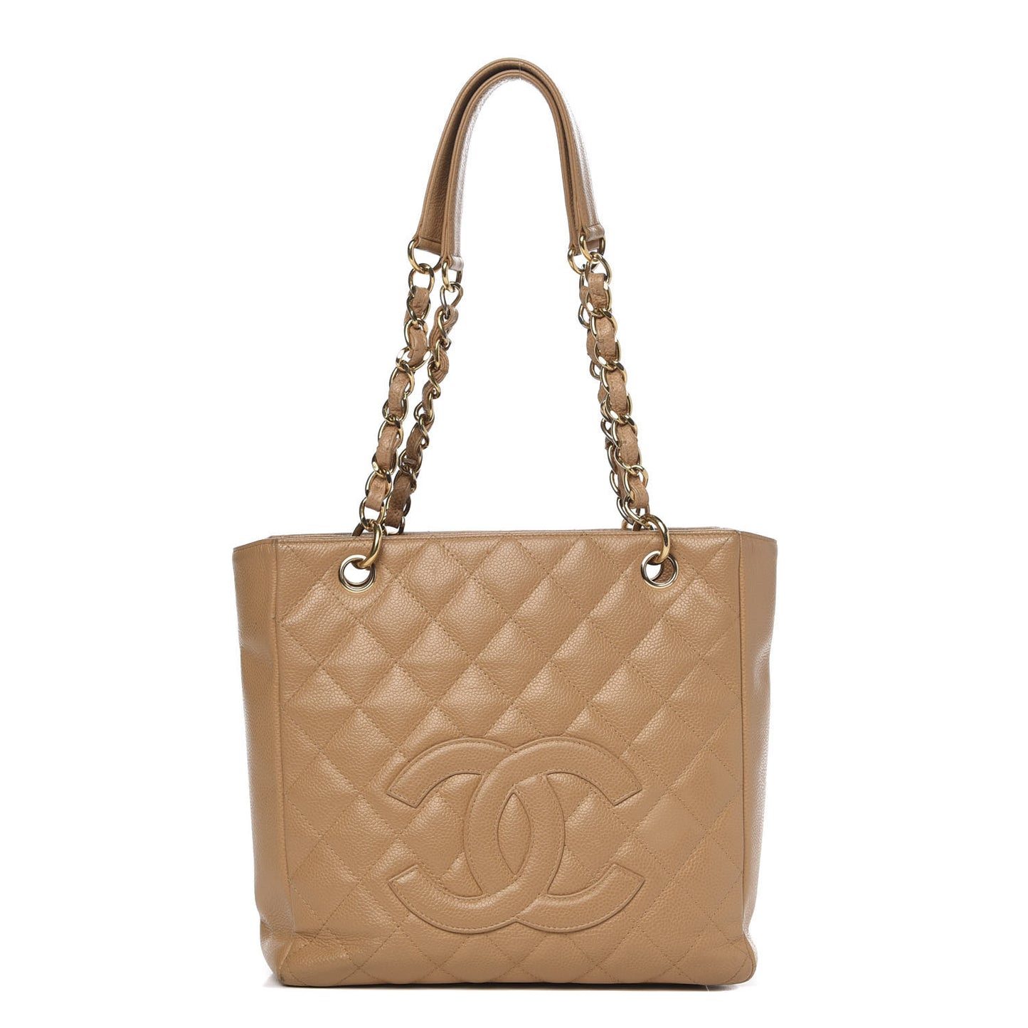 Caviar Quilted Petit Shopping Tote PST Dark Beige