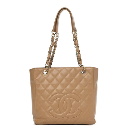 Chanel Caviar Quilted Petit Shopping Tote PST Dark Beige 1 of 17