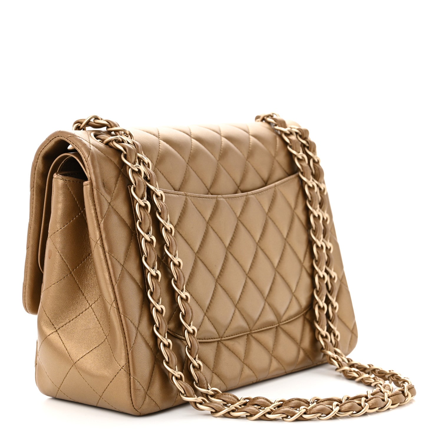 Chanel Metallic Lambskin Quilted Jumbo Double Flap Gold 3 of 12