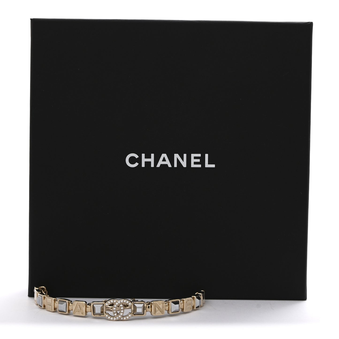 Baguette Crystal Logo CC Choker Necklace Gold