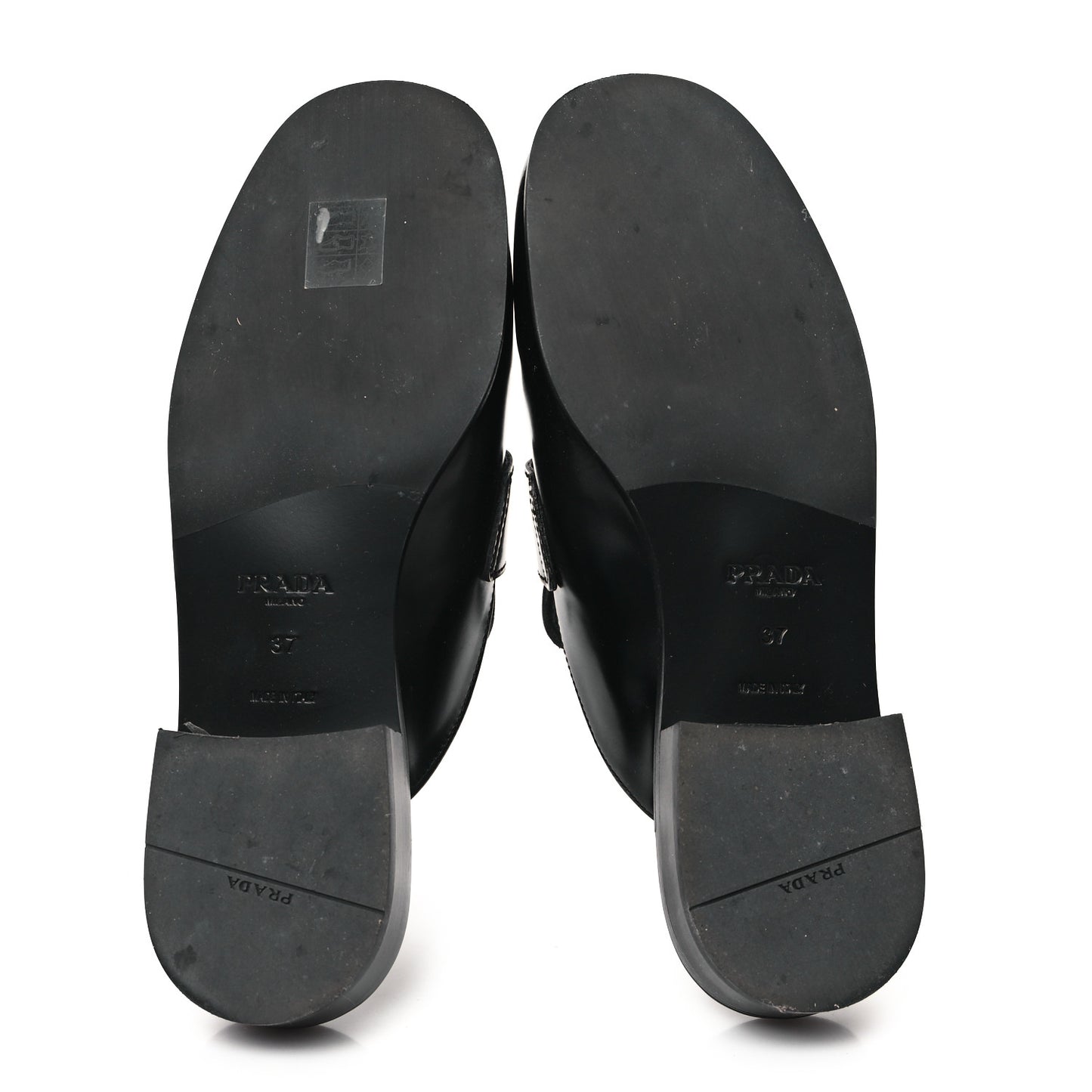 City Calfskin Metal Triangle Logo 20mm Flat Mules 37 Black