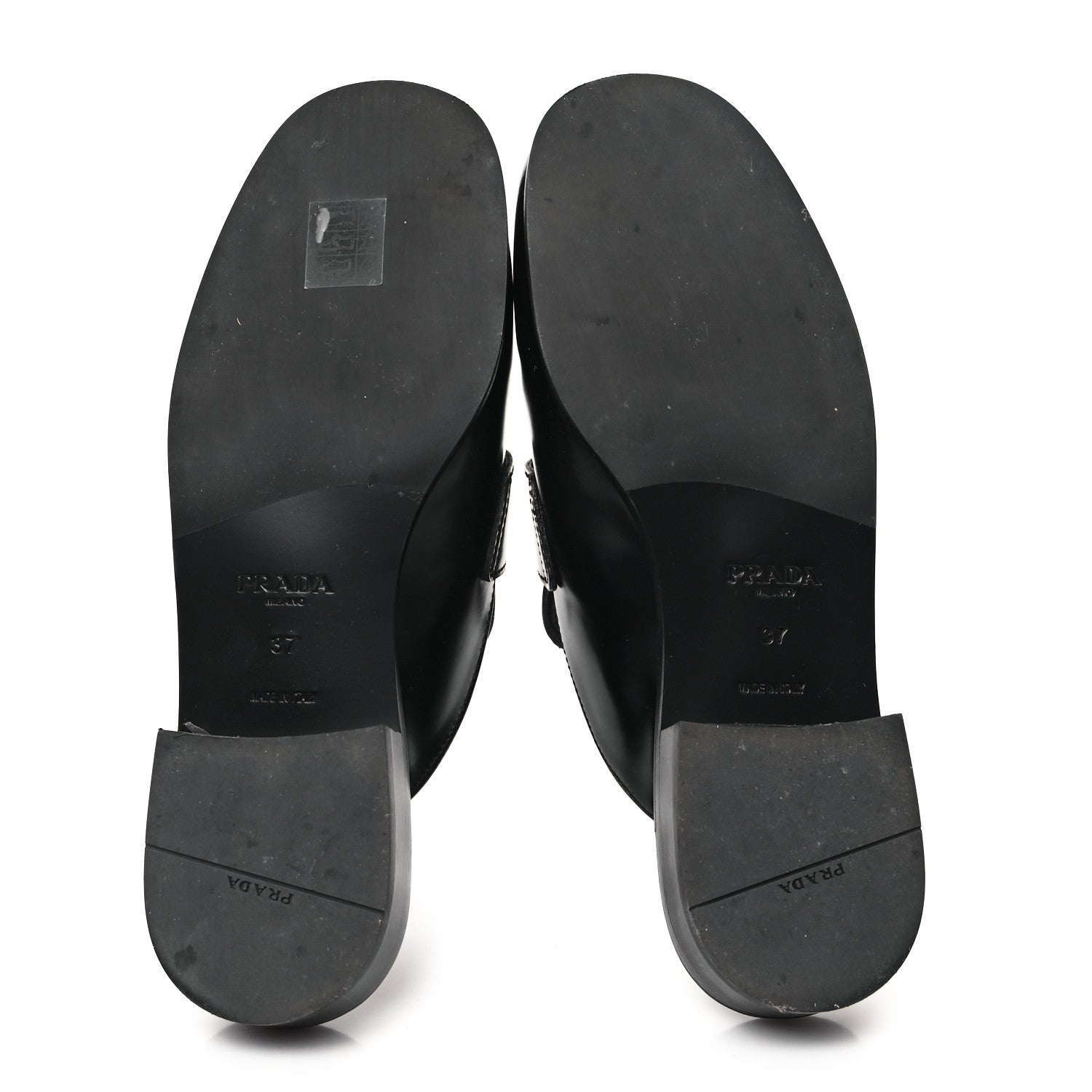 Prada City Calfskin Metal Triangle Logo 20mm Flat Mules 37 Black 6 of 9