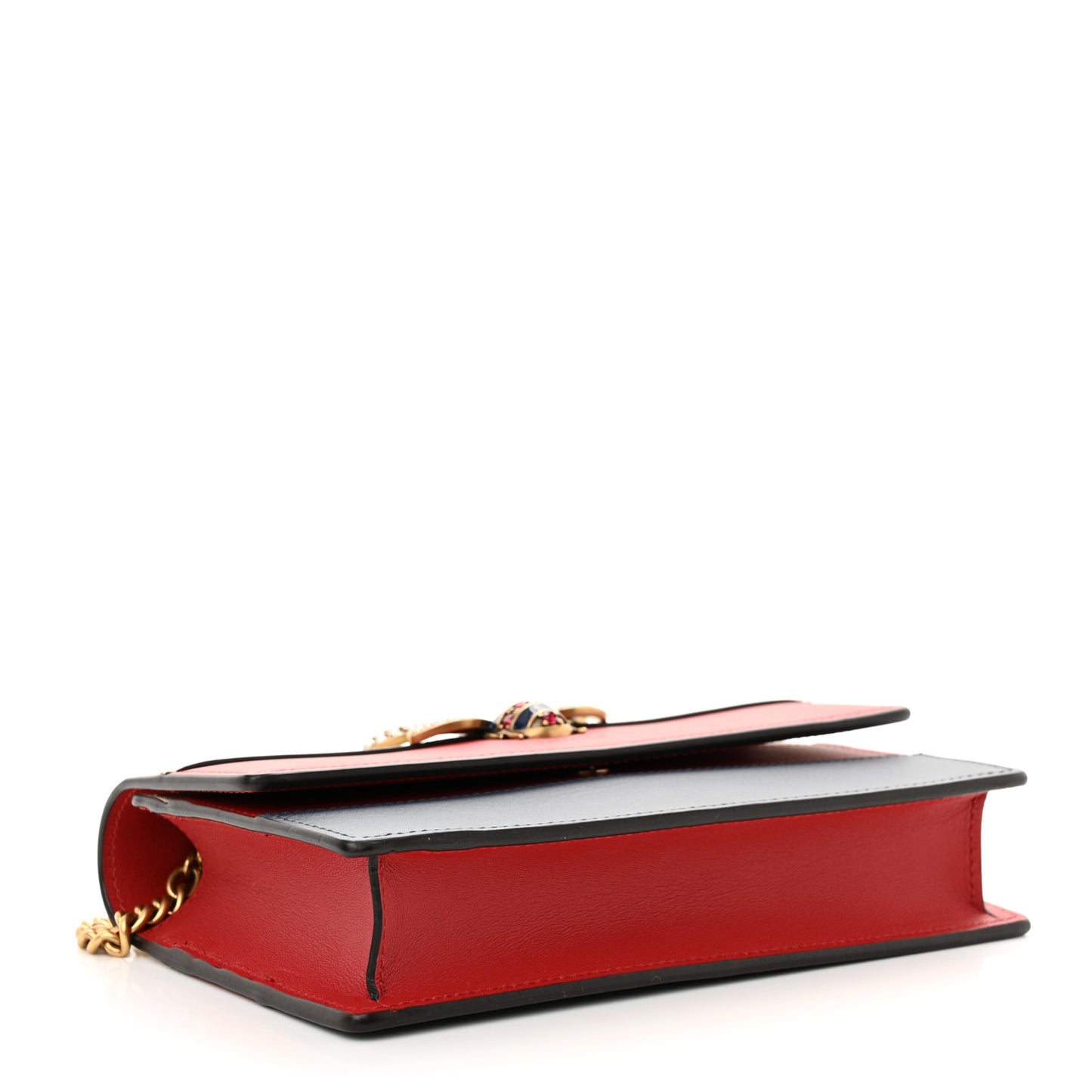 Calfskin Queen Margaret Chain Wallet Blue Agata Hibiscus Red Mystic White