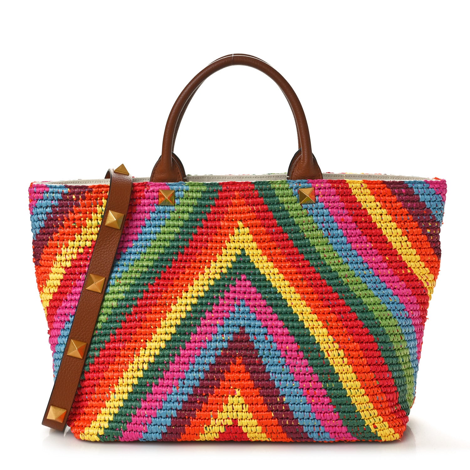 Valentino Garavani Raffia Calfskin Rockstud Summer Tote Multicolor 1 of 13