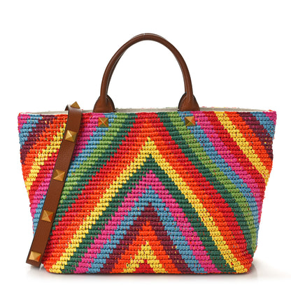 Valentino Garavani Raffia Calfskin Rockstud Summer Tote Multicolor 1 of 13