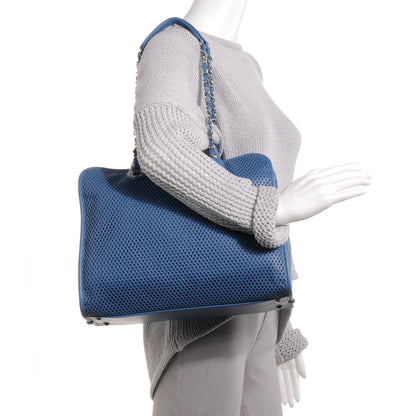 Chanel Calfskin Perforated Up In The Air Tote Dark Blue 2 of 8