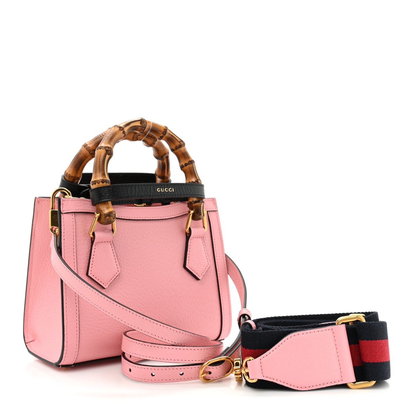 Textured Dollar Calfskin Web Mini Diana Tote Bag Wild Rose Black