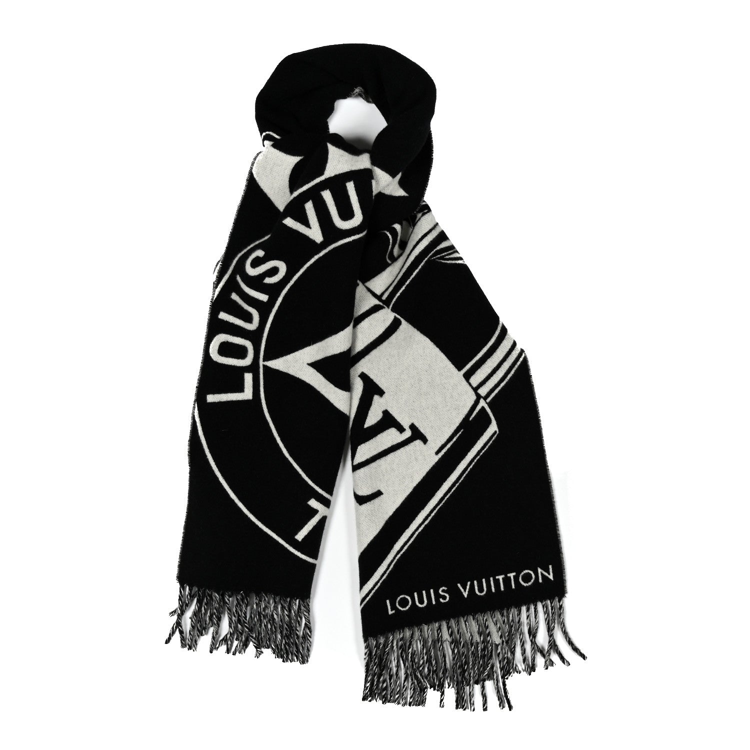 Louis Vuitton Wool Cashmere Lock And Keys Scarf Black 4 of 14
