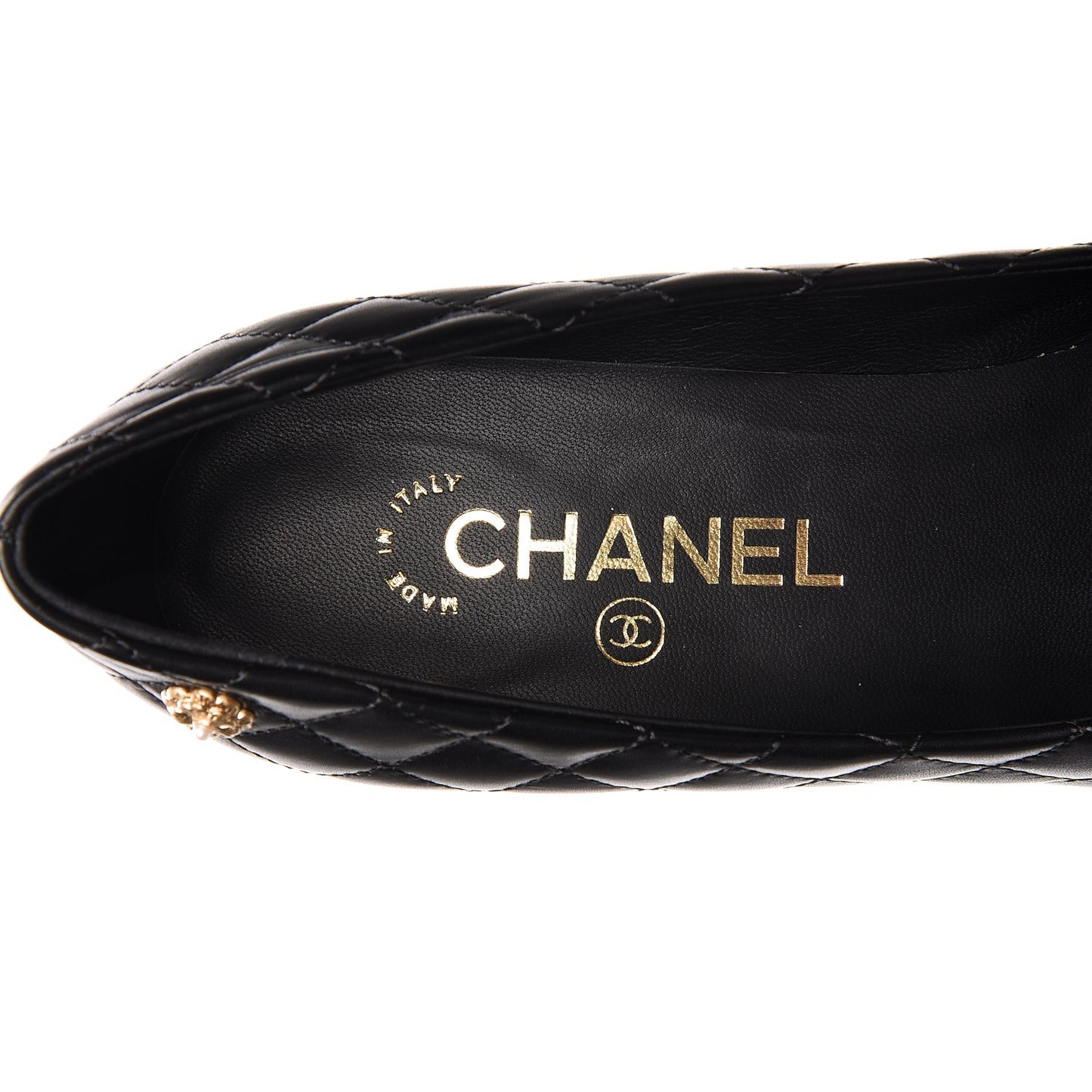 Calfskin Quilted Cap Toe Camellia Pumps 37.5 Black