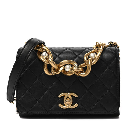 Chanel Calfskin Quilted Pearl Jewel Chain Flap Black 1 of 8