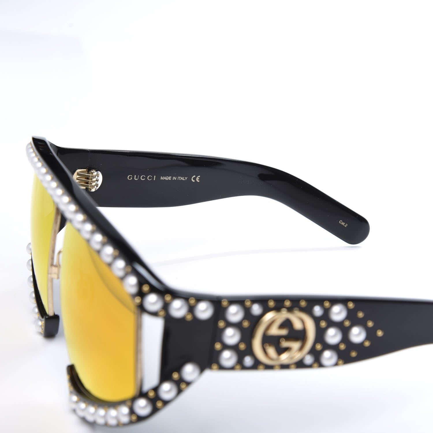 Gucci Acetate Pearl Rectangular Frame Sunglasses GG0234S Black Orange 5 of 7