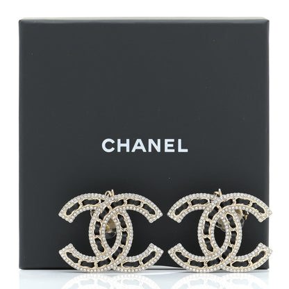 Chanel Pearl Lambskin Crystal Chain CC Drop Earrings Black Gold 5 of 5