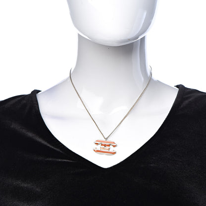 Chanel Enamel Striped CC Necklace Orange Silver 2 of 6