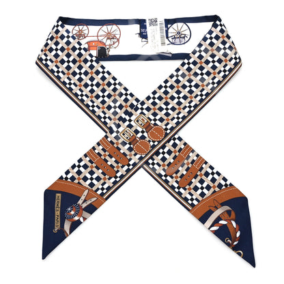 Hermes Silk Les Voitures Nouvelle Twilly Marine Caramel White 1 of 4