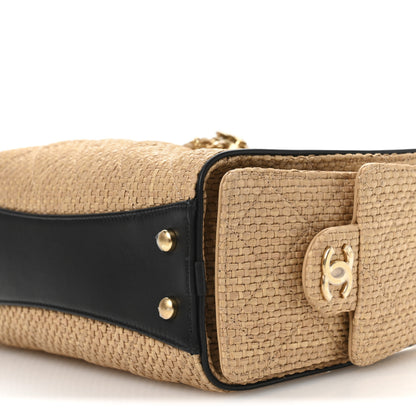 Chanel Braided Raffia Calfskin Quilted Mini Chanel 25 Handbag Beige Black 18 of 21