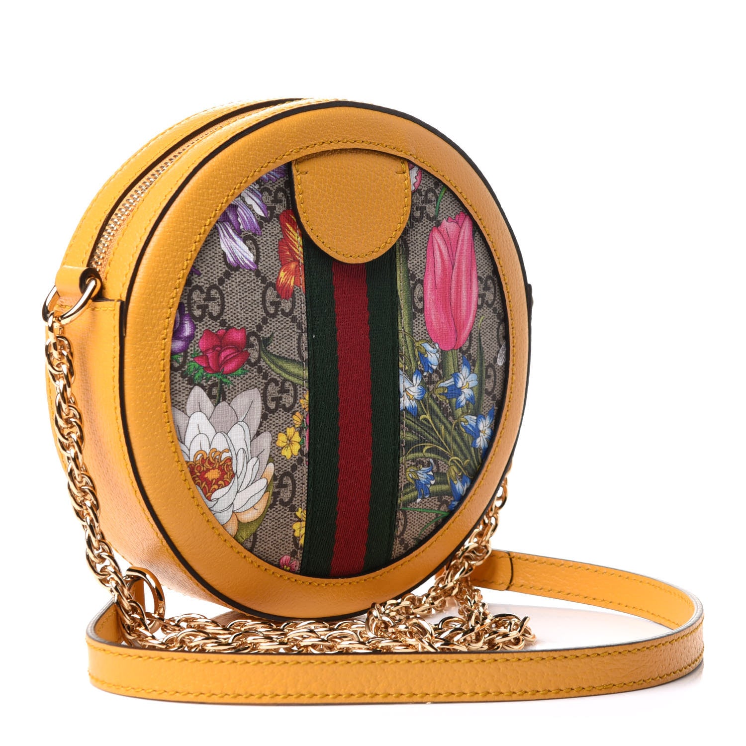 Gucci GG Supreme Monogram Flora Web Mini Ophidia Round Shoulder Bag Beige Multicolor Crop 3 of 11