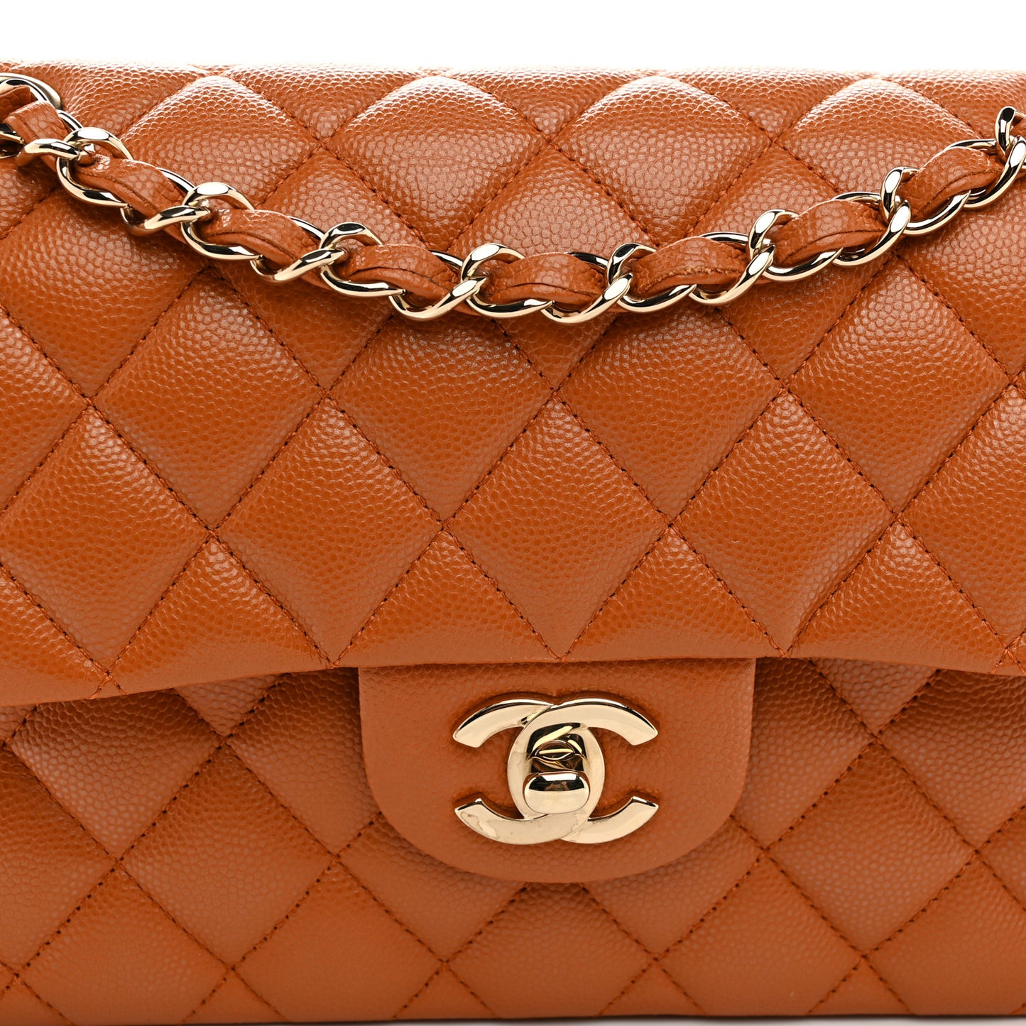 Caviar Quilted Small Double Flap Light Brown