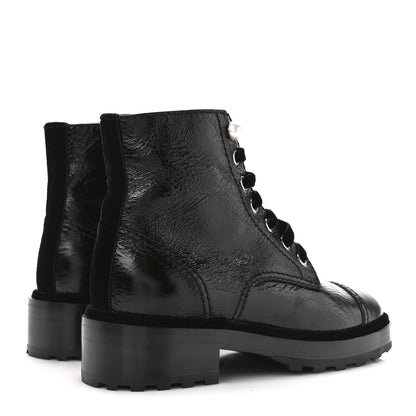 Chanel Shiny Calfskin Velvet Pearl Combat Short Boots 36.5 Black 4 of 9