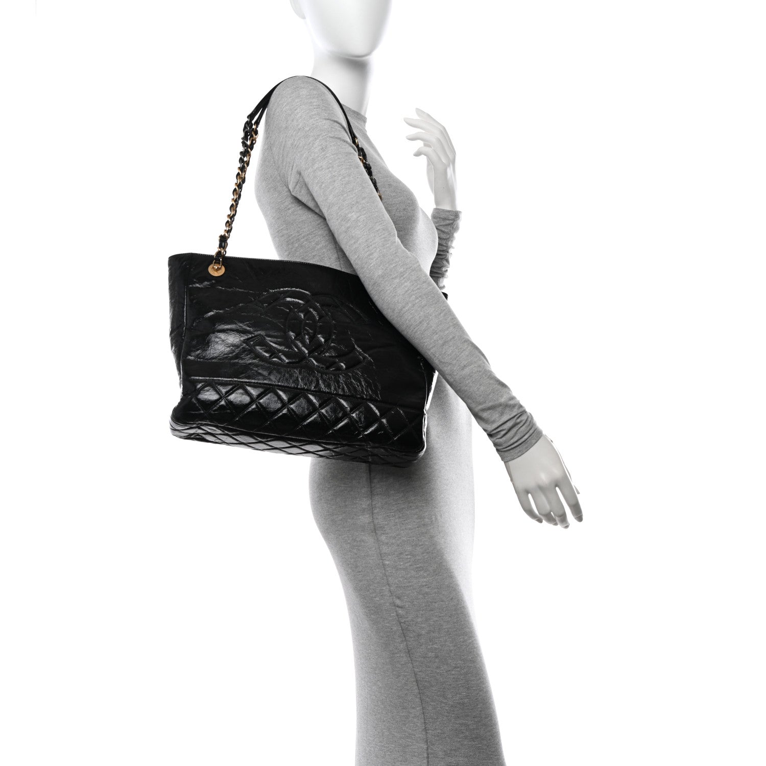 Chanel Shiny Aged Calfskin Quilted Small Shopping Bag Black 2 of 12
