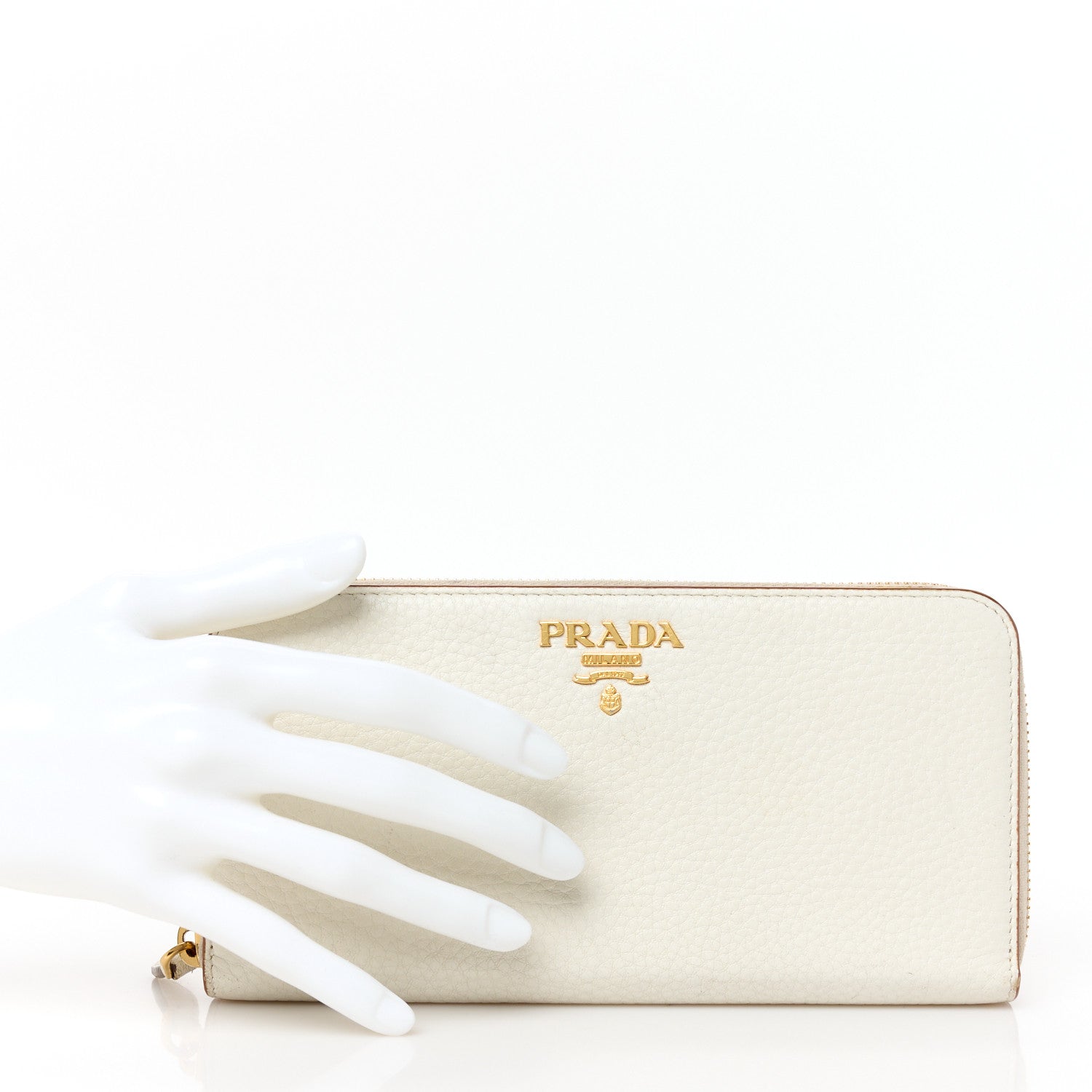 Prada Daino Bi-Color Metal Zip Around Wallet Talco Caramel 2 of 10