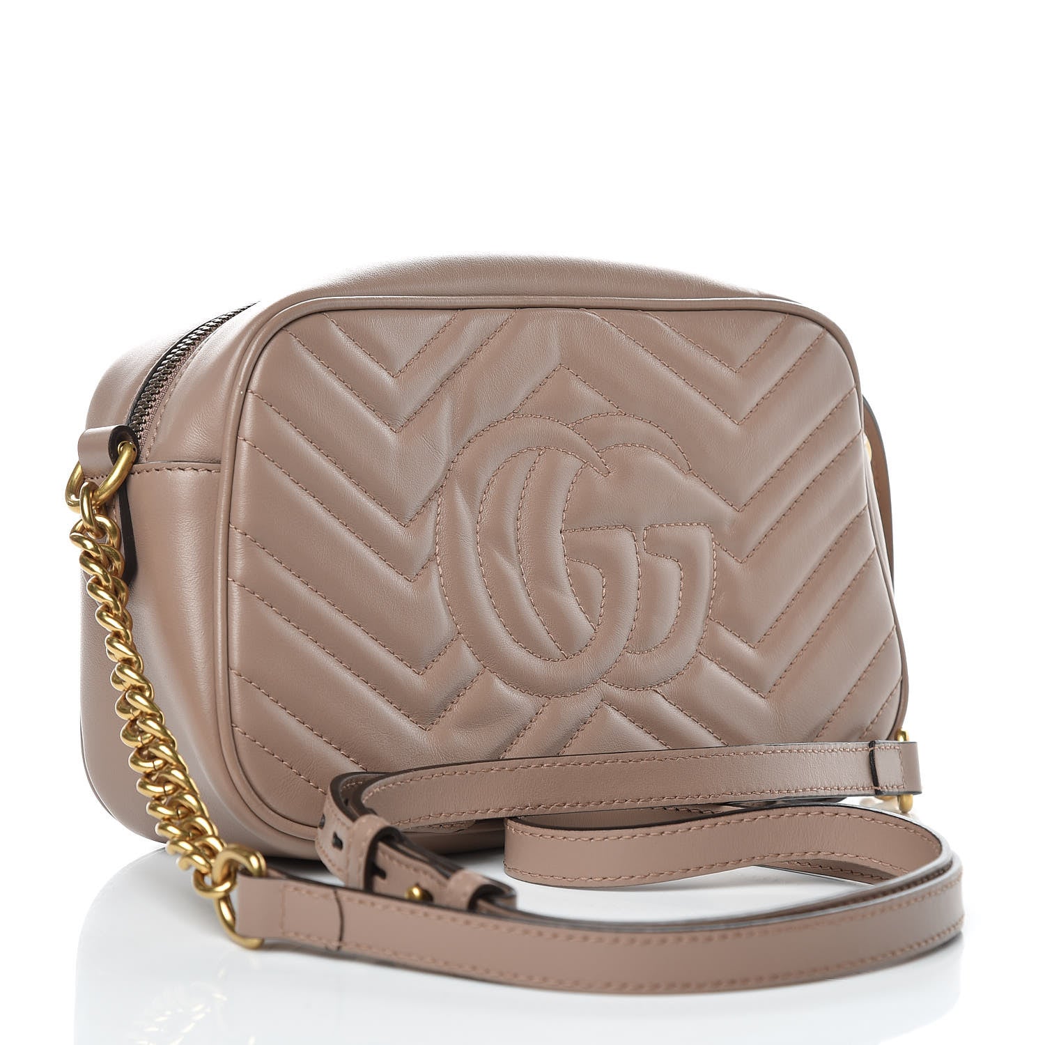Gucci Calfskin Matelasse Small GG Marmont Chain Shoulder Bag Taupe 3 of 9