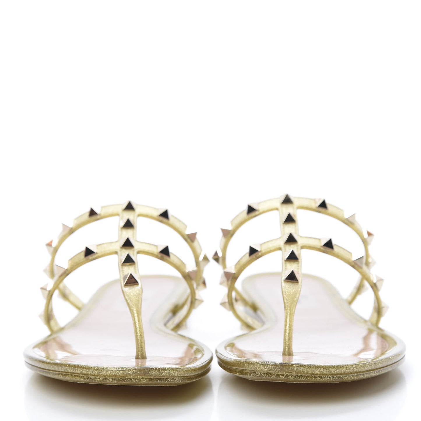 PVC Jelly Glitter Rockstud Caged Flat Thong Sandals 40 Oro